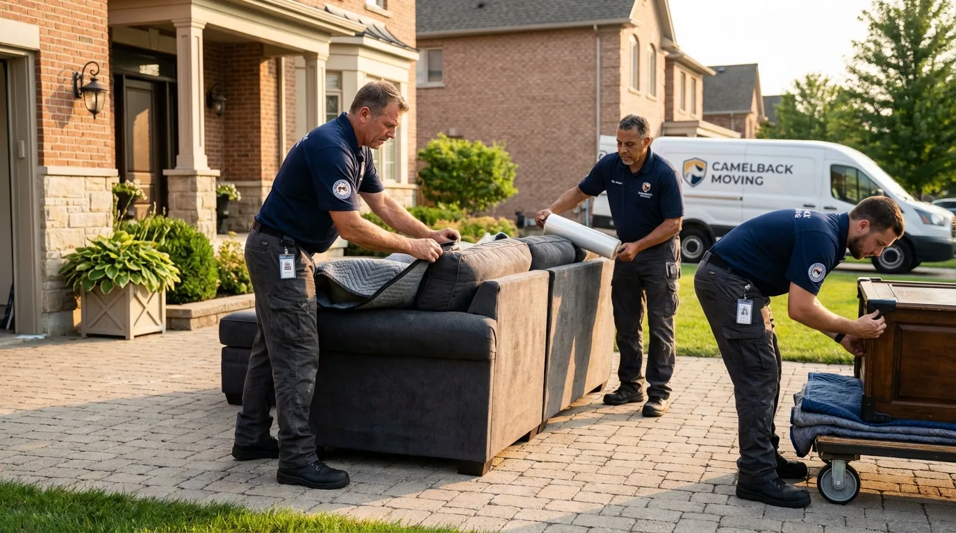 Large estate moving crew wrapping furniture in Grant, NE
